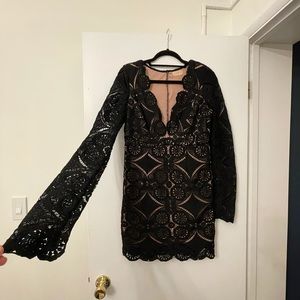 Little Black Dress - lace/crochet with nude lining - US 8 - holiday dress